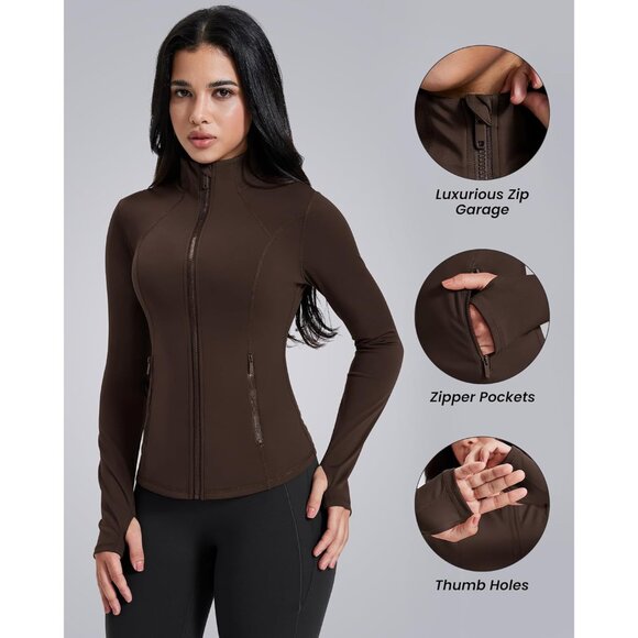 Women’s Lightweight Athletic Zip Jacket Slim Fit Running Gym Top with Pockets - Picture 5 of 6